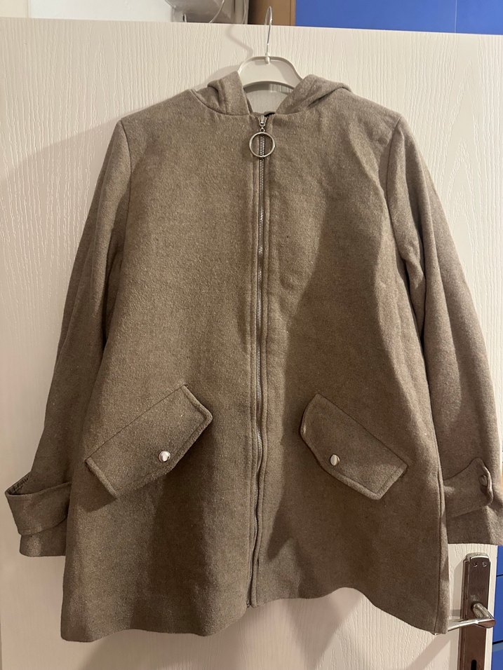 Bej Kadın Mini Yün Kaban - Görsel 3