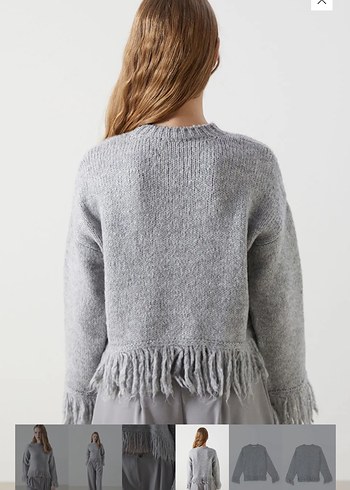 Gri Örgü Püsküllü Kadın Kazak - Görsel 7