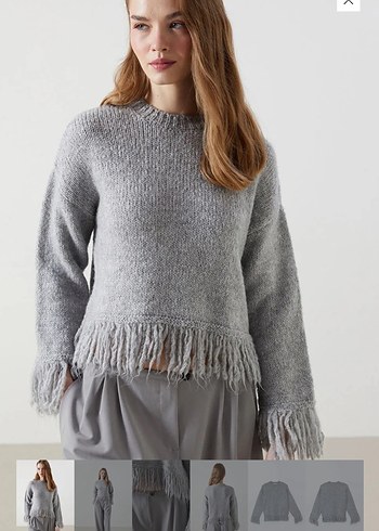 Gri Örgü Püsküllü Kadın Kazak - Görsel 6