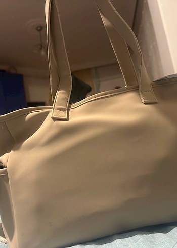 Bej Deri Kadın Çanta Tokalı Cepli - Görsel 7