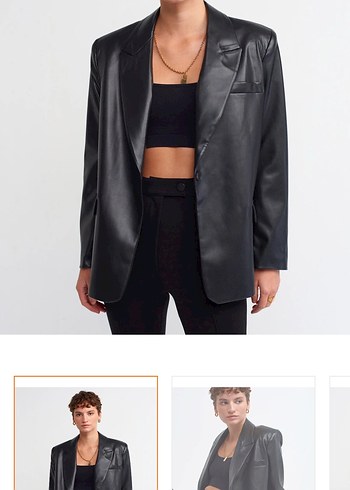 Dilvin Kadın Siyah Deri blazer