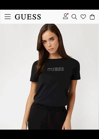 Guess Siyah Baskılı Kısa Kollu Tişört