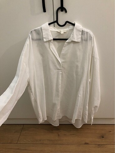 44 Beden beyaz Renk H&M Büyük Beden Keten Gömlek