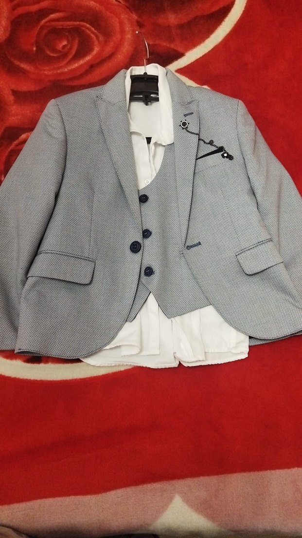 Gri Düğmeli Çocuk Takım Elbise - Görsel 2