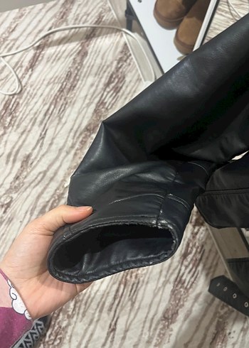 Siyah Kemerli Mini Deri Biker Ceket - Görsel 3