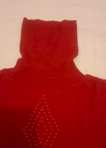 Kırmızı kolsuz kadın kazak - Görsel 5