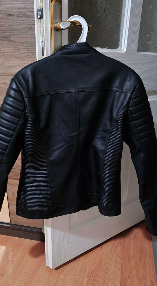 Siyah Biker Deri Kadın Ceket - Görsel 3