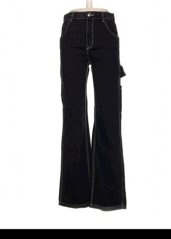 Siyah renk beyaz spor dikişli, yüksek bel, %100 Pamuk - Görsel 3