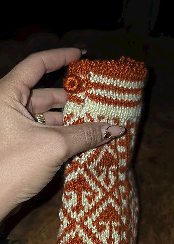 İşlemeli Kahverengi Karadeniz Çorap (HandMade) - Görsel 3