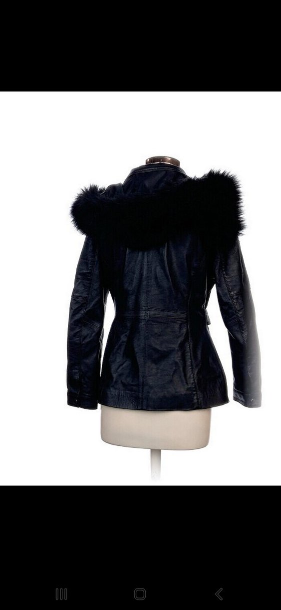 Kürk Detaylı Siyah Deri Derimod Kadın Ceket - Görsel 2