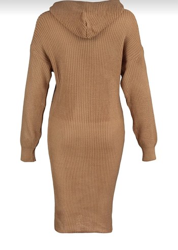 Camel Fitilli Uzun Kollu Triko Elbise - Görsel 4