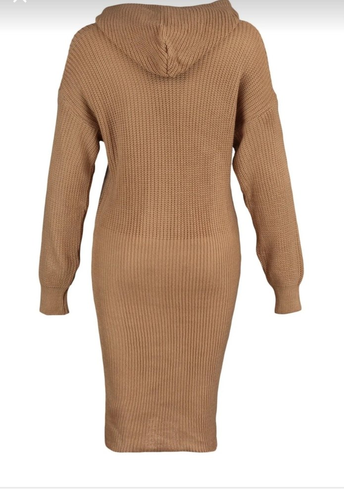 Camel Fitilli Uzun Kollu Triko Elbise - Görsel 4