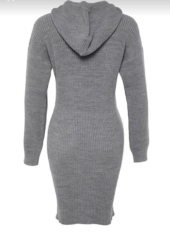 Gri Triko Kapüşonlu Elbise - Görsel 5