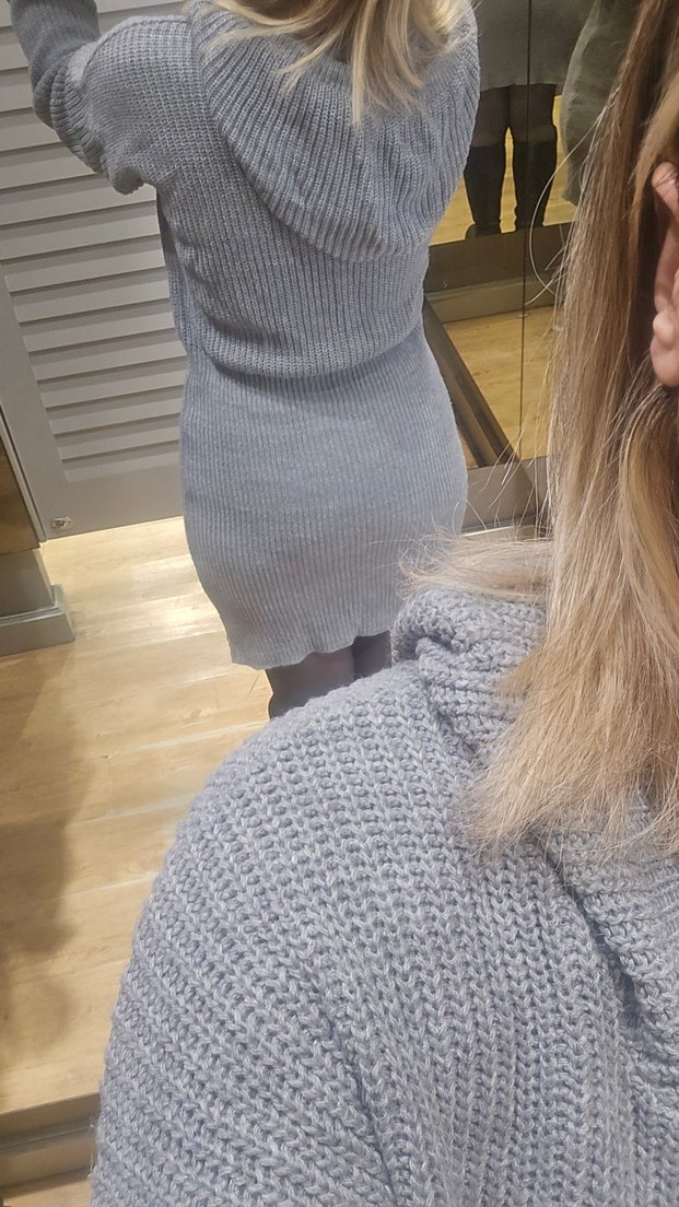 Gri Triko Kapüşonlu Elbise - Görsel 2