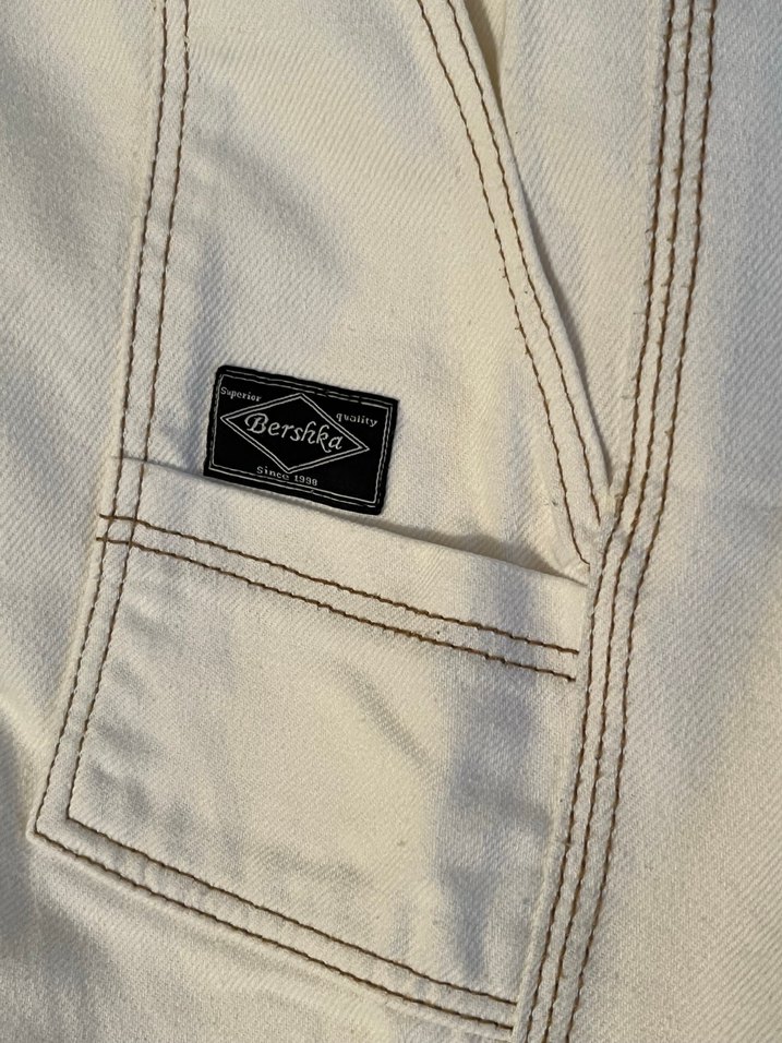 Beyaz Midi Boy Denim Kadın Kot Pantolon Bershka - Görsel 5