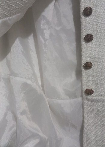 42 Beden Düğmeli Beyaz Keten Midi Kadın Ceket