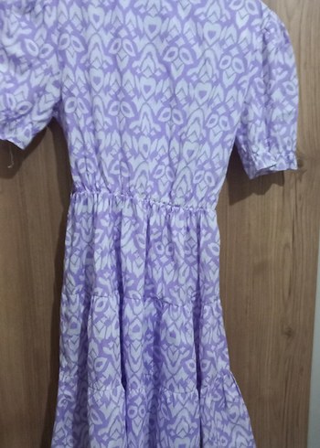 Diğer Bohem Mor Mini Elbise V Yaka ve Fırfırlı