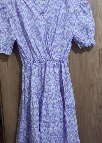 Bohem Mor Mini Elbise V Yaka ve Fırfırlı