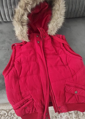 Kürk Detaylı Kırmızı Kadın Kışlık Yelek - Görsel 4