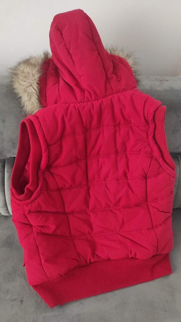 Kürk Detaylı Kırmızı Kadın Kışlık Yelek - Görsel 5