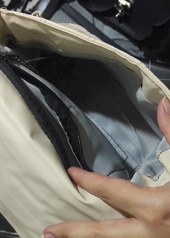 Dikişli Beyaz Deri Kadın Çanta - Görsel 4