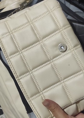 Dikişli Beyaz Deri Kadın Çanta - Görsel 6