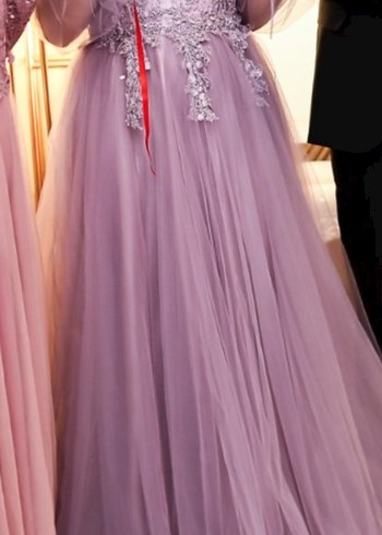 Pastel Mor Uzun Kollu Çiçek Desenli Nişan Elbisesi - Görsel 4