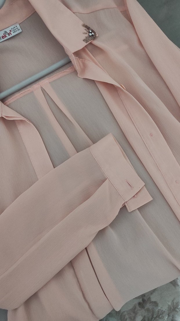 Pudra Pembe Uzun Kollu Kadın Gömlek - Görsel 5