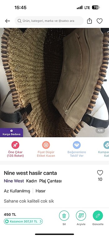  Beden kahverengi Renk Nine west canta