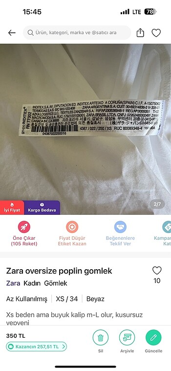 Zara Zara oversize gomlek