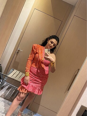Gira pembe turuncu payet elbise