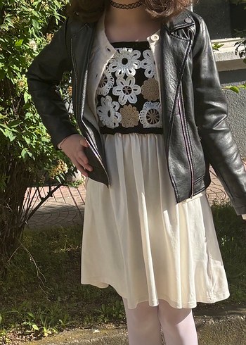 Kız çocuk Siyah Deri Biker Ceket - Görsel 3