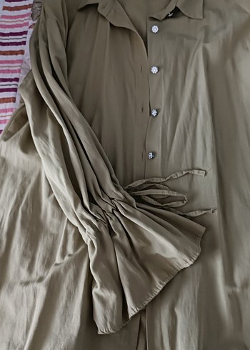 Zara Bej Kadın Keten Gömlek Midi Boy