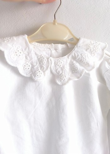 Kız Çocuk Beyaz Nakışlı Keten Gömlek - Görsel 2