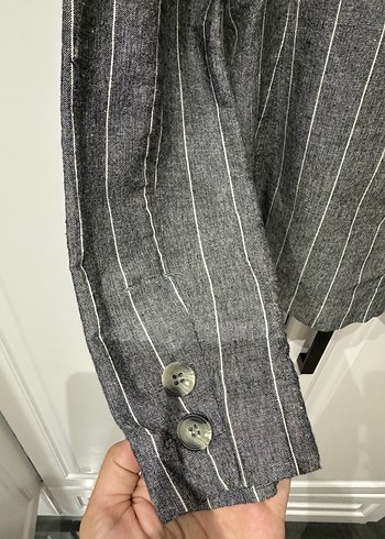 34 Beden gri Renk Gri Çizgili Düğmeli Kadın Blazer Ceket