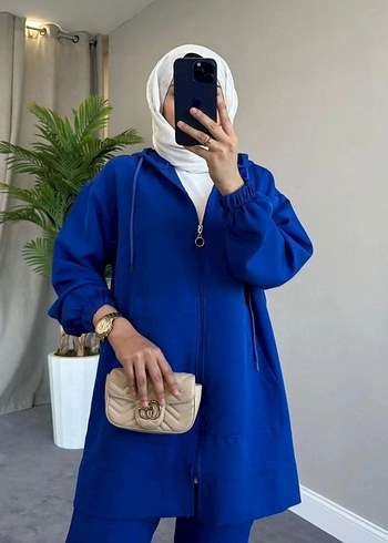 38 Beden Kadın Mavi Uzun Sweatshirt ve Pantolon Takımı