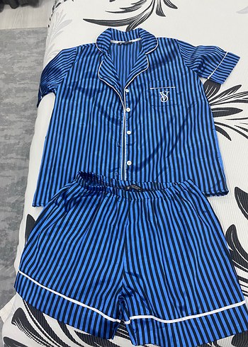 Lacivert Zebra Desenli Kısa Kollu Mini Pijama Takımı