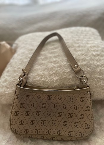 Bej Baskılı Deri Kadın Omuz Çantası - Görsel 2