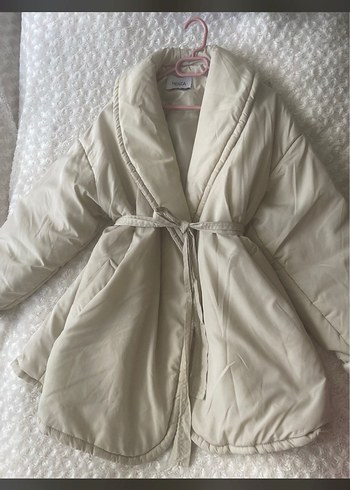 Bej Midi Kadın Şişme Mont Yüksek Yaka - Görsel 4