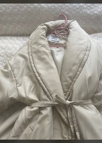 Bej Midi Kadın Şişme Mont Yüksek Yaka - Görsel 3