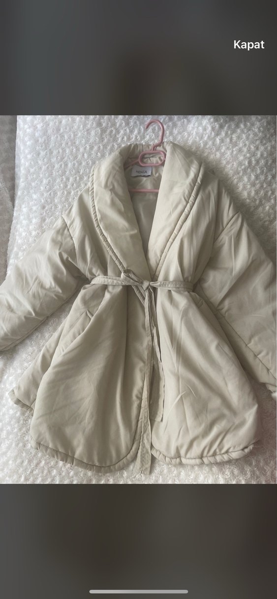 Bej Midi Kadın Şişme Mont Yüksek Yaka - Görsel 4