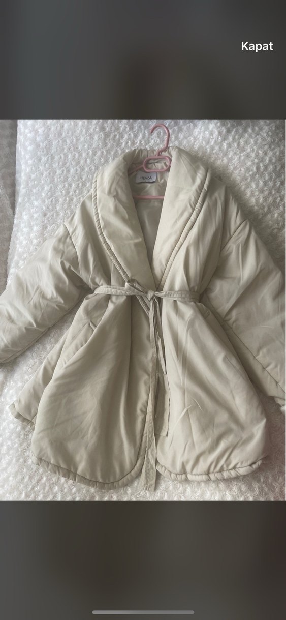 Bej Midi Kadın Şişme Mont Yüksek Yaka - Görsel 2