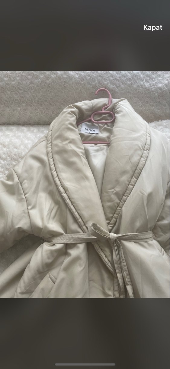 Bej Midi Kadın Şişme Mont Yüksek Yaka - Görsel 3