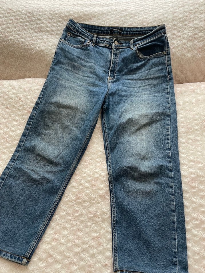 Kadın Lacivert Bol Kesim Midi Kot Pantolon - Görsel 4