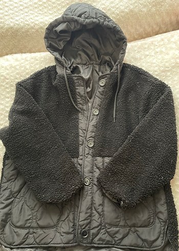 Düğmeli Kapüşonlu Gri Kadın Ceket - Görsel 5