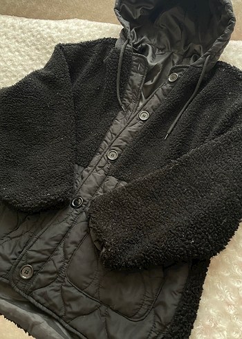 Düğmeli Kapüşonlu Gri Kadın Ceket - Görsel 3