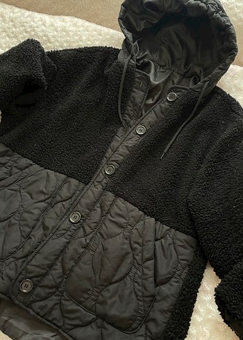 Düğmeli Kapüşonlu Gri Kadın Ceket - Görsel 2