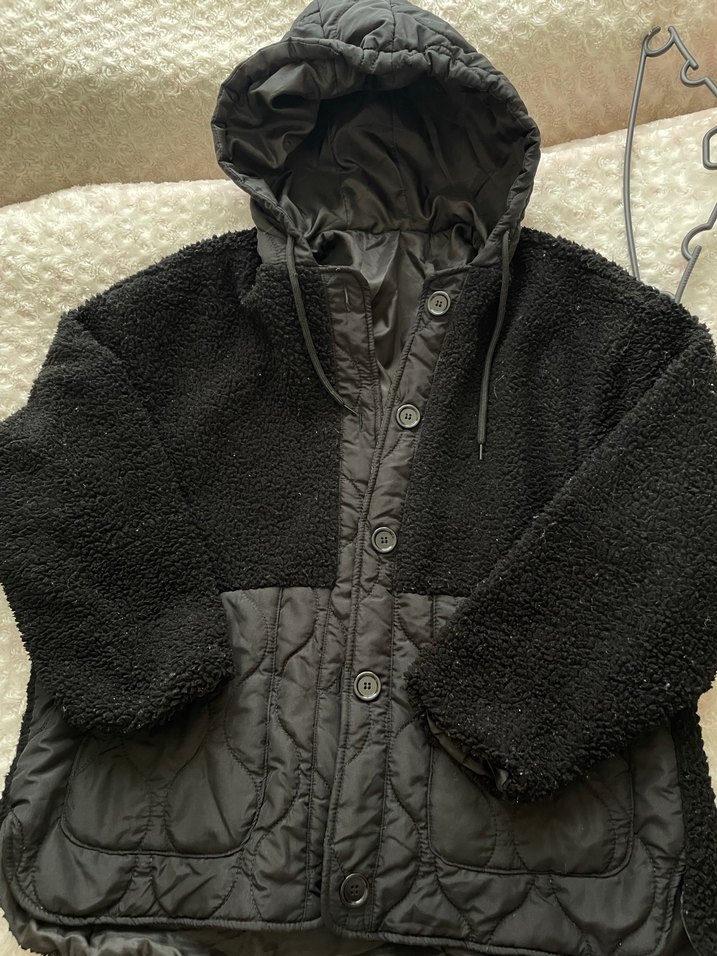 Düğmeli Kapüşonlu Gri Kadın Ceket - Görsel 4