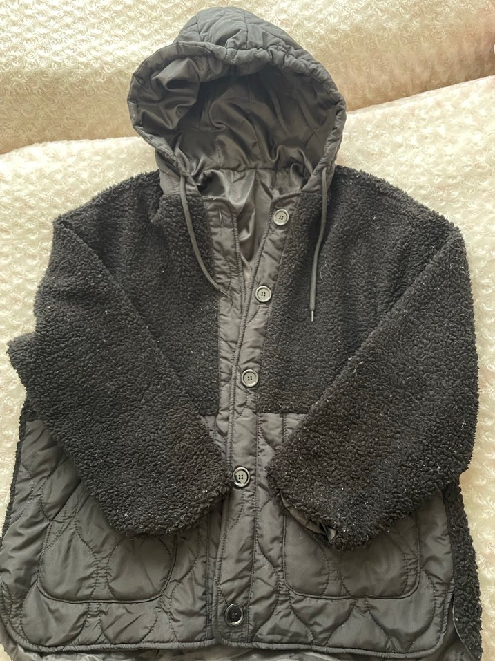 Düğmeli Kapüşonlu Gri Kadın Ceket - Görsel 5