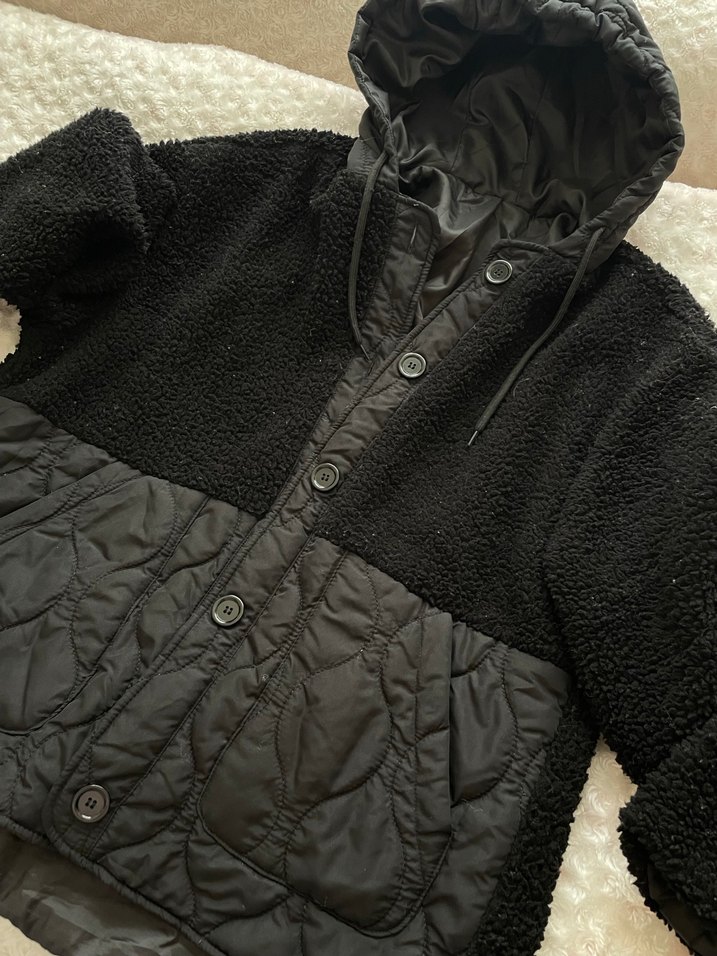 Düğmeli Kapüşonlu Gri Kadın Ceket - Görsel 2